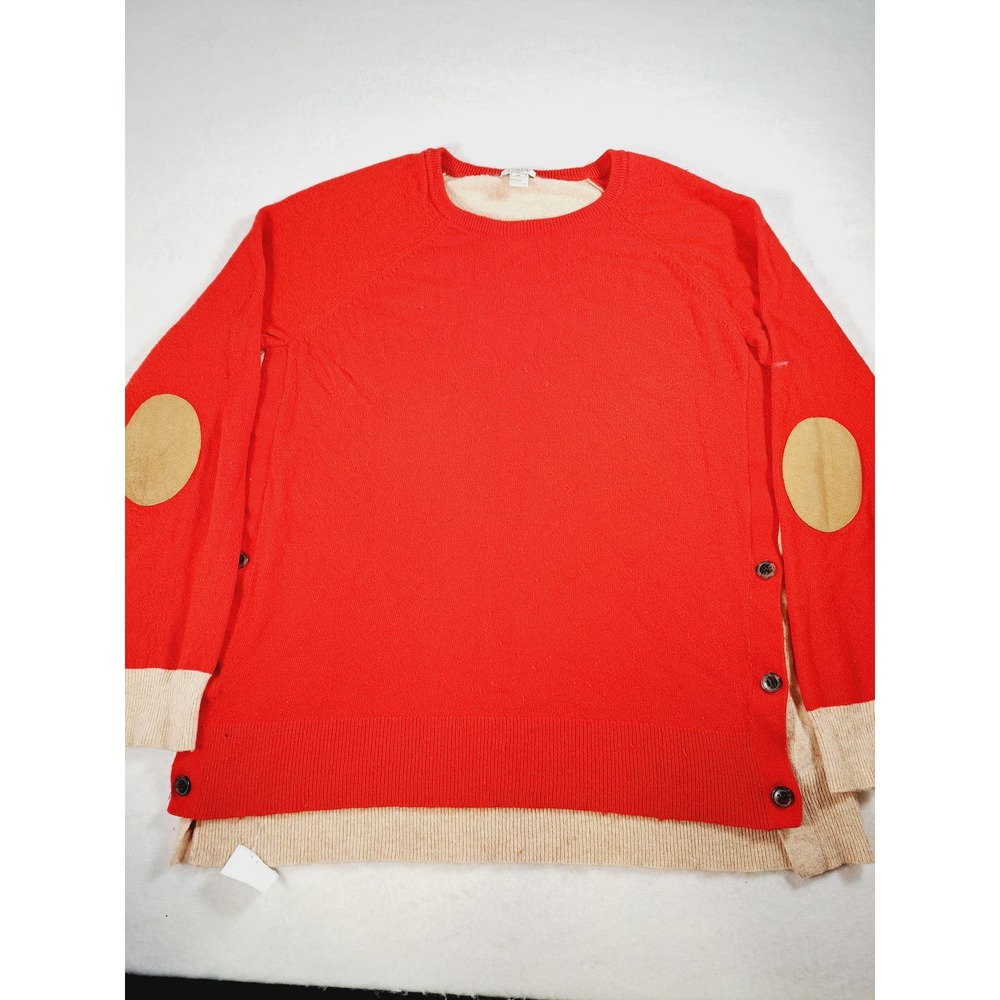 J. Crew Women's Long-Sleeve Red Sweater With Buttons on Side Medium